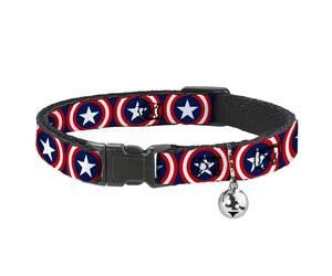 Cat Collar Breakaway Captain America Shield Repeat Navy 8 To 12" 0.5" Wide