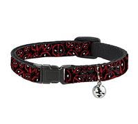 Cat Collar Breakaway Deadpool Splatter Logo Scattered Black Red White 8 to 12 Inches 0.5 Inch Wide