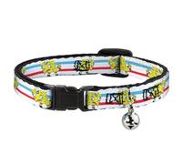 Cat Collar Breakaway Mocking Spongebob Pose Stripe White Blue Red 8 to 12 Inches 0.5 Inch Wide
