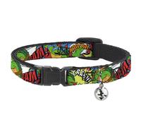 Cat Collar Breakaway Ninja Turtles Action Poses Action Bubbles Dots Blues 8 to 12 Inches 0.5 Inch Wide