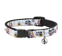 Cat Collar Breakaway with Bell Rapunzel Castle and Pascual with Script and Flowers White 8.5 to 12 Inches 0.5 Inch Wide