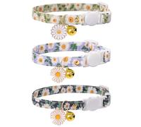 Cat Collar Breakaway with Bells,3 Pack Safety Adjustable Pet Collars,Ideal for Girl Boy Kittens. (Green Black Blue Daisy)