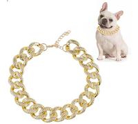Cat Collar Chain, 1 Inch Wide Elegant Puppy Chain Collar Personalized Cat Collar Adjustable Pet Collar Necklace Pet Cuban Collar Jewelry for Cats Dogs (16.5 Inch Length, Gold)