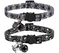 Cat Collar Halloween Set of 2, Skull Cat Collar for Small Dogs, Holiday Kitten Collar with Bell