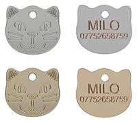 Cat Collar ID Tag, Pet Tags, 22mm Cat Face Design Engraved Free, Brass Or Nickel (Brass)