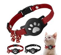 Cat Collar - Lightweight Adjustable Pet Collar with Polka Dot Bow, Waterproof Locator for Cat (Red)