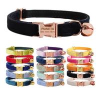 Cat Collar Personalized with Name Engraved and Bell, Customized Velvet Collars for Puppy Kittens (Black, S (6"-10"))