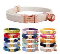 Cat Collar Personalized with Name Engraved and Bell, Customized Velvet Collars for Puppy Kittens (Cream, S (6"-10"))