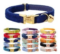 Cat Collar Personalized with Name Engraved and Bell, Customized Velvet Collars for Puppy Kittens (L (8"-13"), Navy Blue)