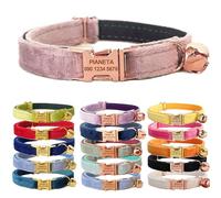 Cat Collar Personalized with Name Engraved and Bell, Customized Velvet Collars for Puppy Kittens (S (6"-10"), Pink)