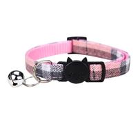 Cat Collar, Pink Plaid Cotton with Bell, Adjustable Soft Pet Decorative Neck Strap, Cute Cat Face Buckle, Sturdy D-Ring for ID Tags, Lightweight & Comfortable, 7.5 to 12.6 in