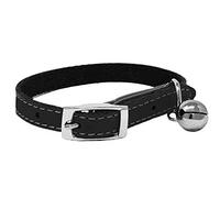 Cat Collar Real Leather with Safety Elastic, Bell, Available (Black)