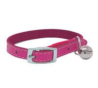 Cat Collar Real Leather with Safety Elastic, Bell, Available (Pink)