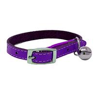 Cat Collar Real Leather with Safety Elastic, Bell, Available (Purple)