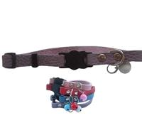 Cat collar soft genuine real leather breakaway buckle safety bell snap open (Lilac)