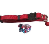 Cat collar soft genuine real leather breakaway buckle safety bell snap open (Red)