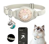 Cat Collar with Airtag Holder, Breakaway Airtag Cat Collar for Apple Air Tag with Luminous & Reflective Pattern, Waterproof GPS Cat Tracker Collars for Boy Girl Cats Kittens with Bell, Khaki (6-12")