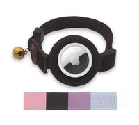 Cat Collar with Airtag Holder, Breakaway Elastic Kitten Collar with Bell, Safety Buckle and GPS Tracker Collar for Girl Boy Cats, Kittens, Puppies, Black