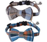 Cat Collar with Bell and Bow Tie,2 Pack Plaid Cat Collars,Quick Release Safety Buckle Collars,Detachable Cat Ties with Bow&Bells,Soft Anti-breakaway Cat Collar for Kitten and Cats,Small Pets