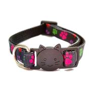 Cat Collar with Bell | Animal Print | Safe Quick Release Breakaway Buckle - Multi Colour Small Paw Print