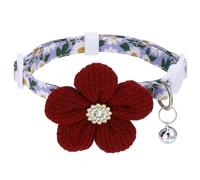 Cat Collar with Bell, Breakaway Cat Collars Rhinestone Flower Kitten Collars with Bells, Floral Pet Collar and Safety Buckle for Cats and Puppy Dog, 18-30cm (Burgundy)