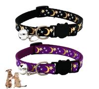 Cat Collar with Bell, Cat Collar, Quick Release Breakaway Kitten Collar for Kittens Puppies Pet Supplies, Night Theme Includes Bell for Sound, Adjustable and Durable(2 PCS-Black & Purple)