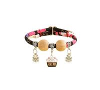 Cat Collar with Bell - Japanese Style Lucky Charm Adjustable Natural Camphor Bead Pet Collar Handmade Fortune Pendant Necklace for Cats Small Dogs Daily Wear or Gift (Black,XXS For 3-6kg)