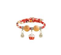 Cat Collar with Bell - Japanese Style Lucky Charm Adjustable Natural Camphor Bead Pet Collar Handmade Fortune Pendant Necklace for Cats Small Dogs Daily Wear or Gift (Red,M For 7.5-12.5kg)