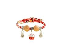 Cat Collar with Bell - Japanese Style Lucky Charm Adjustable Natural Camphor Bead Pet Collar Handmade Fortune Pendant Necklace for Cats Small Dogs Daily Wear or Gift (Red,S For 5-9kg)