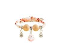 Cat Collar with Bell - Japanese Style Lucky Charm Adjustable Natural Camphor Bead Pet Collar Handmade Fortune Pendant Necklace for Cats Small Dogs Daily Wear or Gift (Pink,L For 10-22.5)
