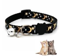 Cat Collar with Bell,Reflective Quick Release Kitten Collar in Night Theme with Moon and Stars,Adjustable Safety Collars,Durable Stylish Cute Personalize for Cats Kittens Comfortable Fit,Black(Black)