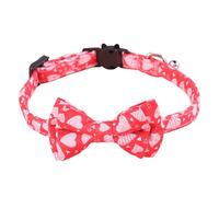 Cat Collar with Bow Tie & Bell, Adjustable Breakaway Safety Buckle, Premium Cotton Fabric, Heart Pattern Design for Kitten & Small Cats, Cute Removable Bowtie, Comfort Fit with Bell Charm (Red heart)