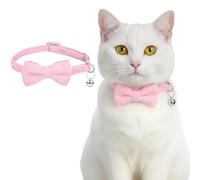 Cat Collar With Bow Tie Bells Corduroy Adjustable Kitten Cat Bowtie Collar Breakaway For Boy And Girl Cats Small Puppy (Pink)