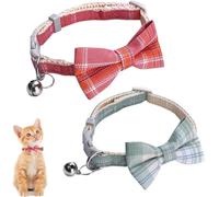 Cat Collars - 2PCS Cat Collars with Bell and Bow Tie, Quick Release Safety Collars for Kitten and Cat, Adjustable 8.7-11.4 inch Soft Tartan Plaid Cat Collar for Small Pets - Red & Green Plaid