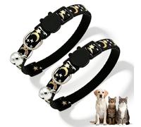 Cat Collars Quick Release 2 Pack, Reflective Night Theme Moon and Stars Breakaway Kitten Collars, Adjustable Lightweight Safety Collars for Cats and Small Pets (Black)
