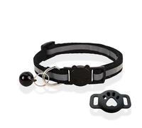 Cat Collars Quick Release, Refective Collar for Cat with Safety Buckle, Adjustable Polyester Kitten Collars with Bell & Safety Release, Cat Collar Compatible with Apple Airtag. (Black)