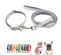 Cat Collars With Bell Leash Set, Nylon Basic Reflective Puppy Collar Boy Girls Paw Print For XXS Xs Small Dog Kitten Pet Animal Tiny,Grey