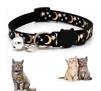 Cat Collars With Bells,Kitten Collar,Breakaway Cat Col-Lar,Soft Comfortable Catcollar,Breakaway Kitten Co-Llar With Bell,With Patterns Of Stars And Moons,Durable,Lightweight For Small Pets(Black)