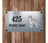Cat Collection - Black & White Cat Aluminium House Sign Personalised With Your House Name/Number & Street Name