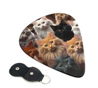 Cat collection Guitar Picks 6 Pcs, 0.46mm Thickness Celluloid Plectrum with Leather Picks Holder, Personalized Guitar Pick for Bass Electric Acoustic Guitars Lovers Gift