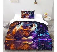 Cat Color Bedding Set 3D Digital Printing Animal Theme Duvet Cover Set 3 Pieces Microfiber Comforter Cover Universal for All Seasons with Pillowcase Single（135x200cm）