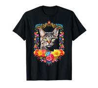 Cat Colorful Animal Flowers Art Face Graphic Cat T-Shirt