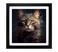 Cat Conceptual Art Framed Print | 18x18 Inch Black Framed Wall Art | Ready to Hang | Modern Animal Picture | Living Room Bedroom Lounge Office