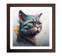 Cat Conceptual Art No.1 Framed Print | 18x18 Inch Walnut Framed Wall Art | Ready to Hang | Modern Animal Picture | Living Room Bedroom Lounge Office