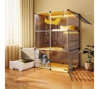 Cat Condo Cage with Litter Box - Easy Assembly Waterproof Cattery for Small Pets like Kittens, Puppies, Ferrets, Hedgehogs - Ideal Indoor Habitat