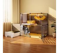 Cat Condo Cage with Litter Box - Easy Assembly Waterproof Cattery for Small Pets like Kittens, Puppies, Ferrets, Hedgehogs - Ideal Indoor Habitat