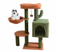 Cat Condo for Indoor Cats, Cactus Cat Tree 35.4"- Medium Cat Tower W/Sisal Scratching Post, Large Padded Top Perch, Comfy Hammock and 2 Dangling Balls for Small-Medium Cats
