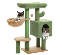 Cat Condo for Indoor Cats, Cactus Cat Tree with Hammock, Multi-Level Cat Tower with Sisal Scratching Post, Padded Top Perch, Comfy Hammock and Dangling Balls for Kittens