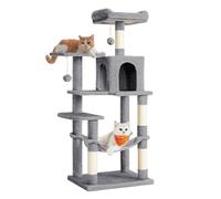Feandrea Cat Tree Tower, 137.7 cm Multi-Level Plush Cat Condo | With 4 Scratching Posts, 2 Perches, Cave, Hammock, Pompoms, Dove Grey, CLAWFY Collection PCT161W01