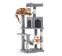 Cat Condo with Hammock & Pompoms, Light Grey / M (45 x 35 x 112 cm)